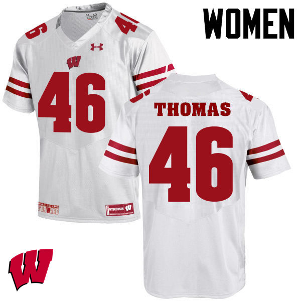 Wisconsin Badgers Women's #46 Nick Thomas NCAA Under Armour Authentic White College Stitched Football Jersey EE40K37JZ